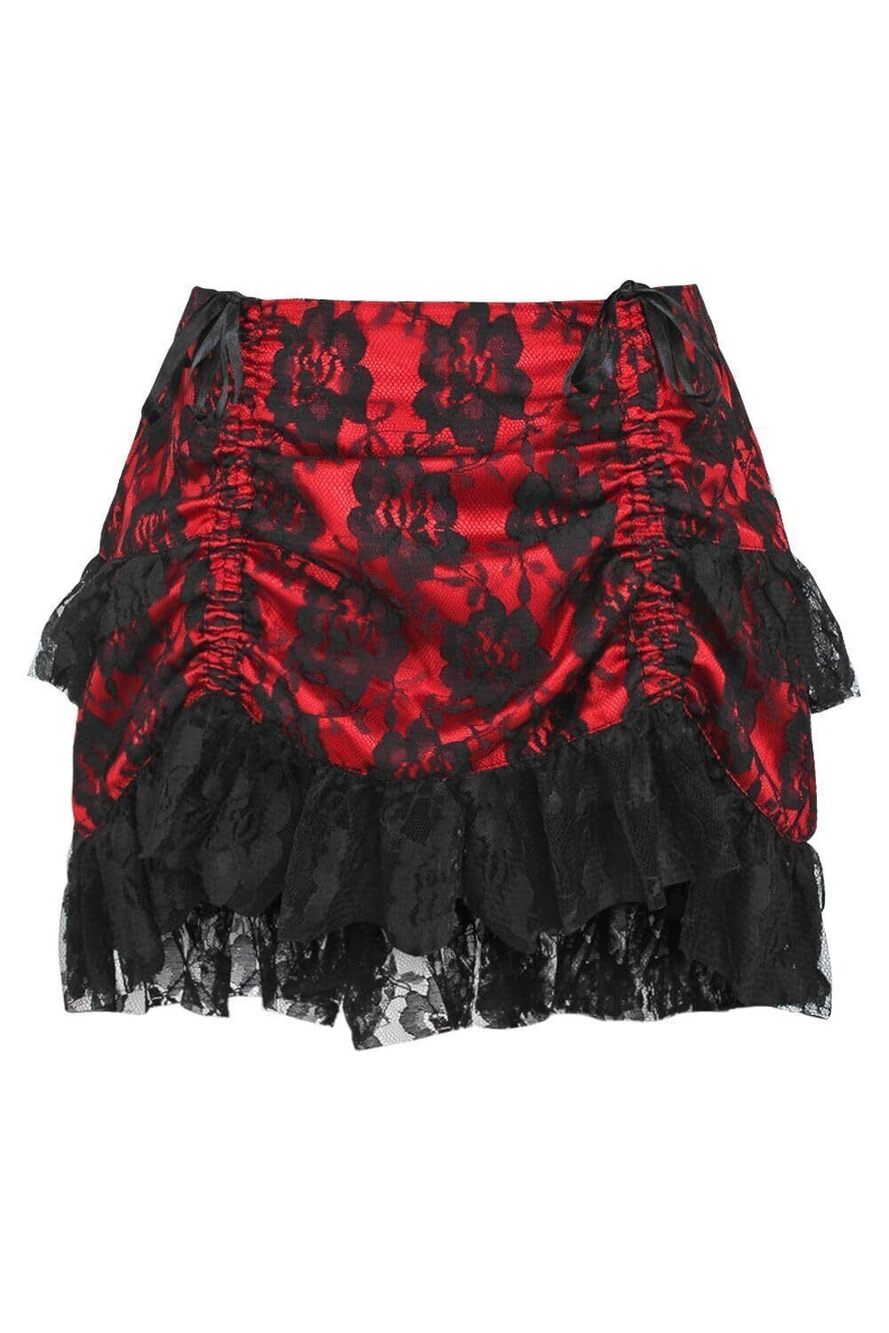 5870 Red/Black Lace Ruched Bustle Skirt Queen